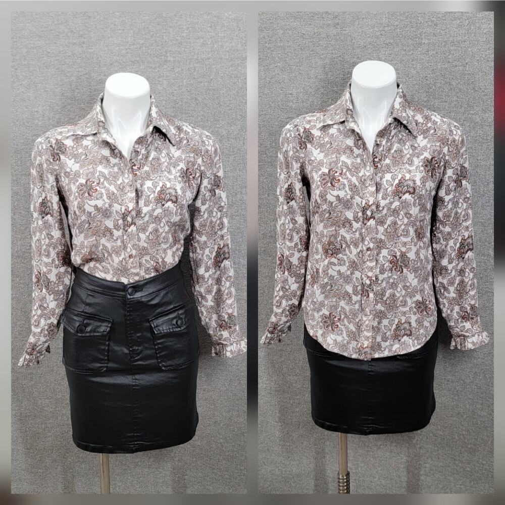 FRAME 70'S RUFFLE SILK TOP, SIZE XS * - Picture 2 of 8